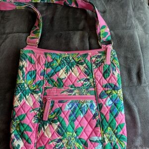 Pink and Green Quilted Shoulder Bag with Bold Design